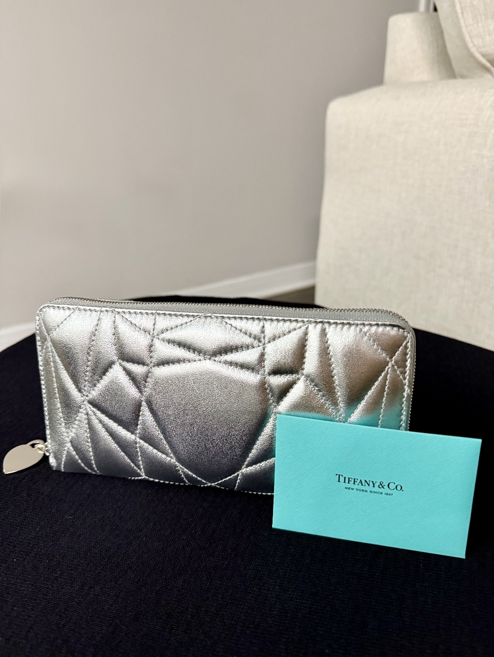 Tiffany & Co. Metallic Silver Quilted Zip-Around Wallet - Picture 3 of 14